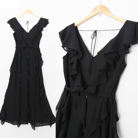 Bardot Emily Frill Maxi Dress with Ruffle Overlay 4 XS Black Dark Romantic $129 - Picture 13 of 16
